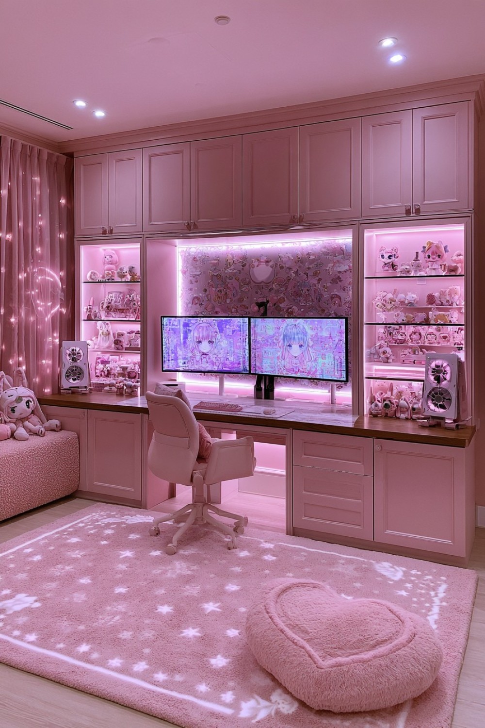 7. Pink Gaming Wall With Concealed Storage