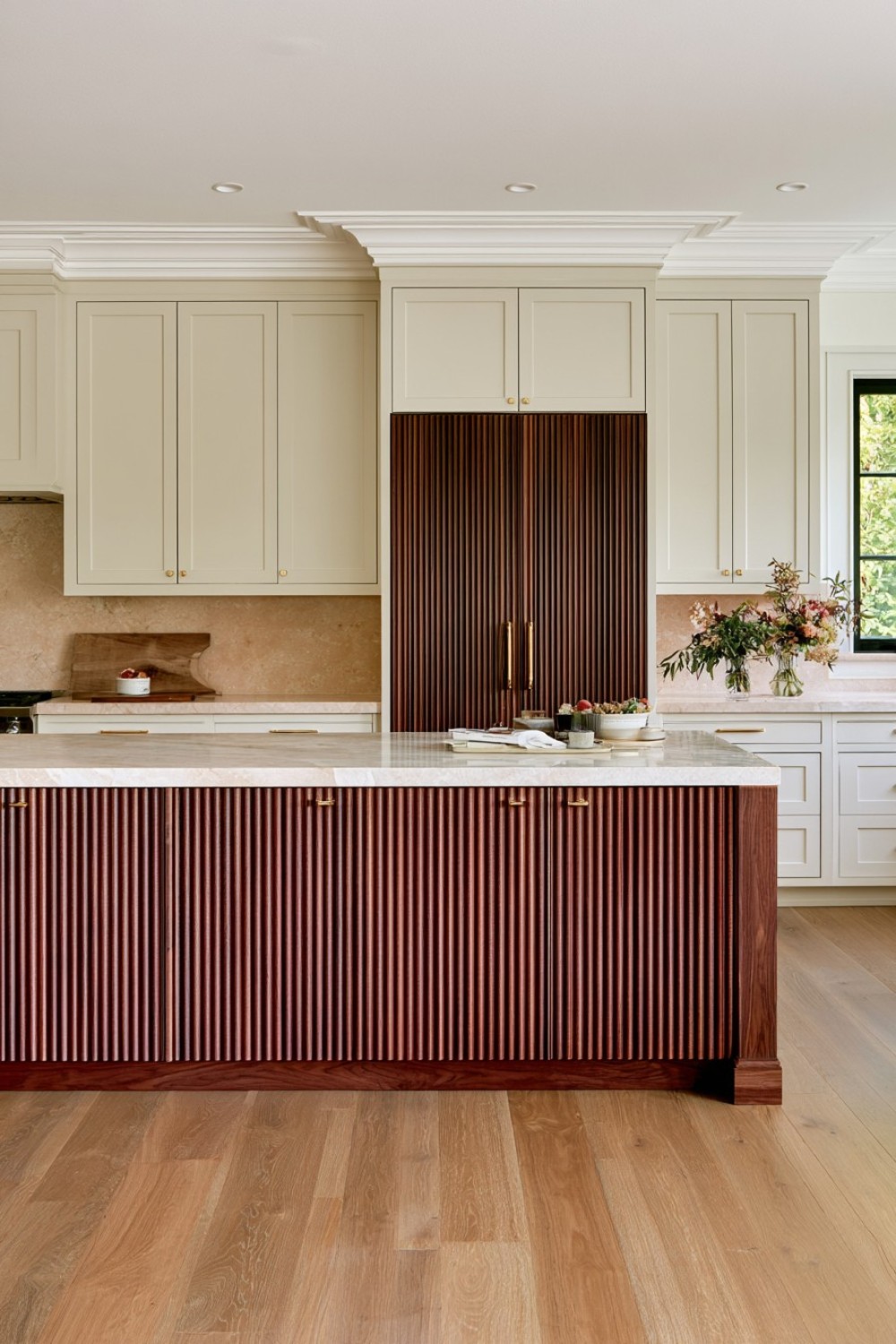 Fluted timber panels used on selected kitchen cabinets