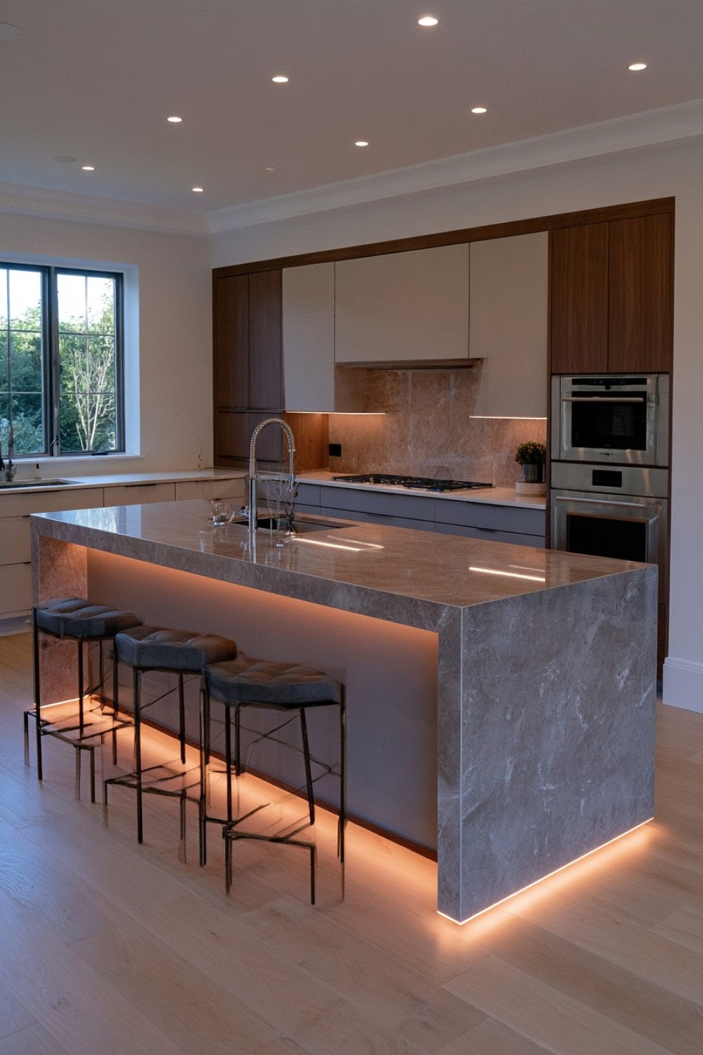 9. Concealed Light Beneath A Waterfall Countertop