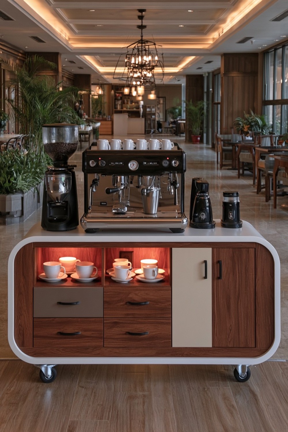 9. Narrow Coffee Cart For Corridors And Compact Interiors