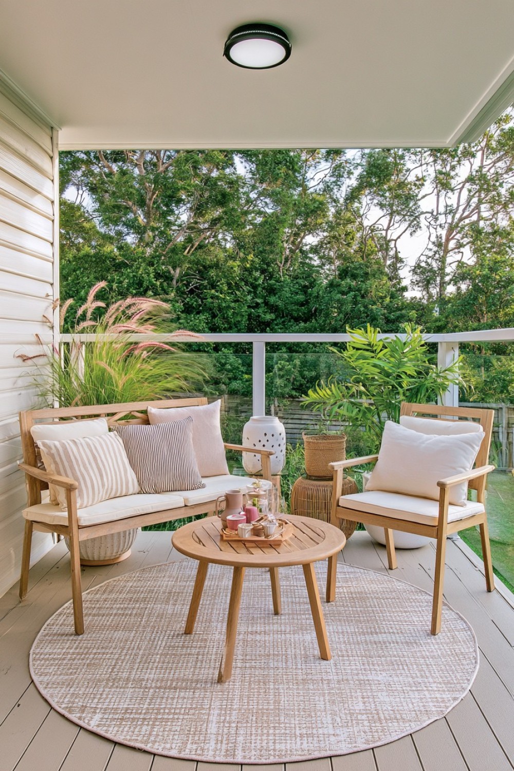 Relaxed coastal balcony with pale colors and natural materials