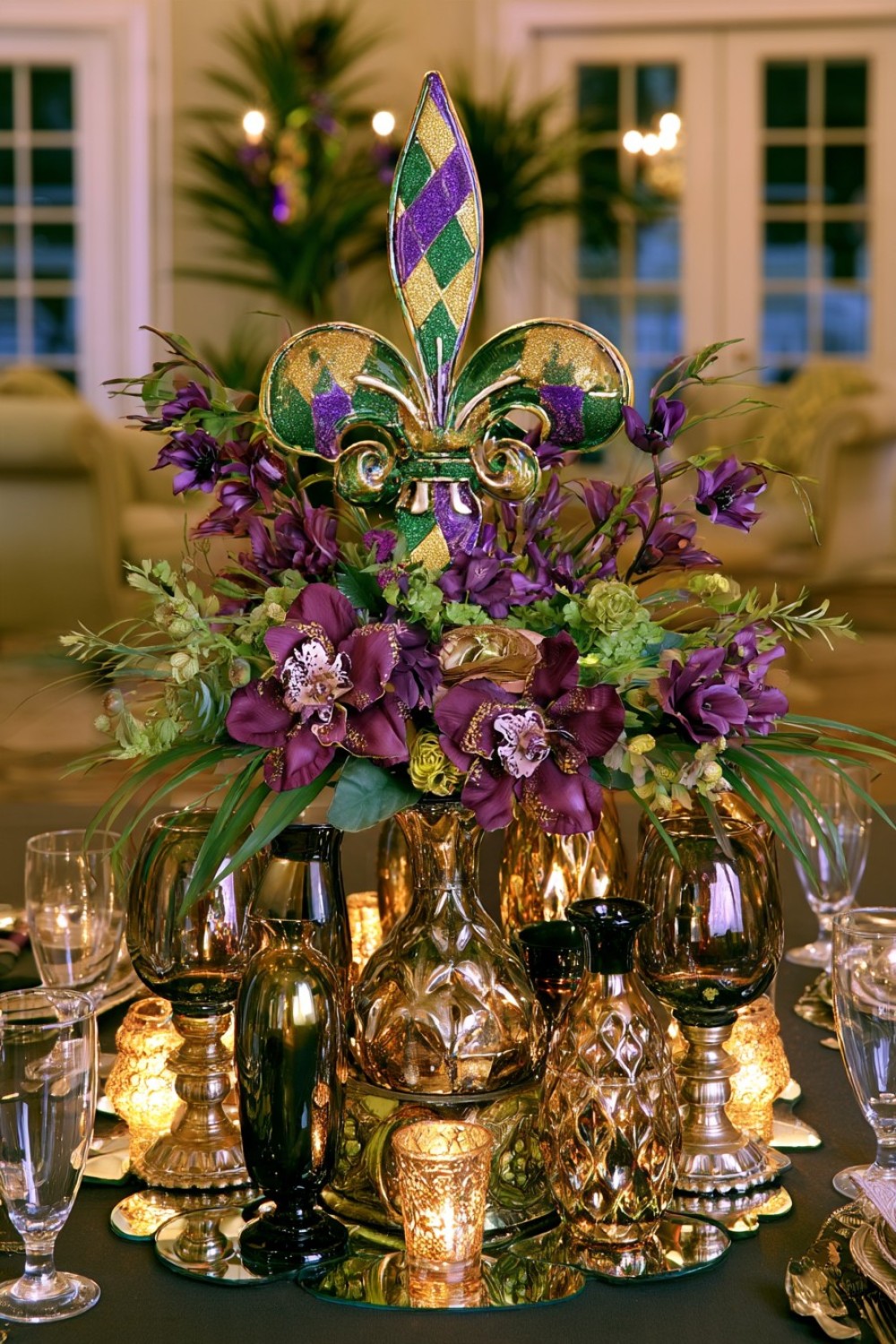 15. Create A “Midnight Mardi Gras” Centerpiece With Shadow And Reflection