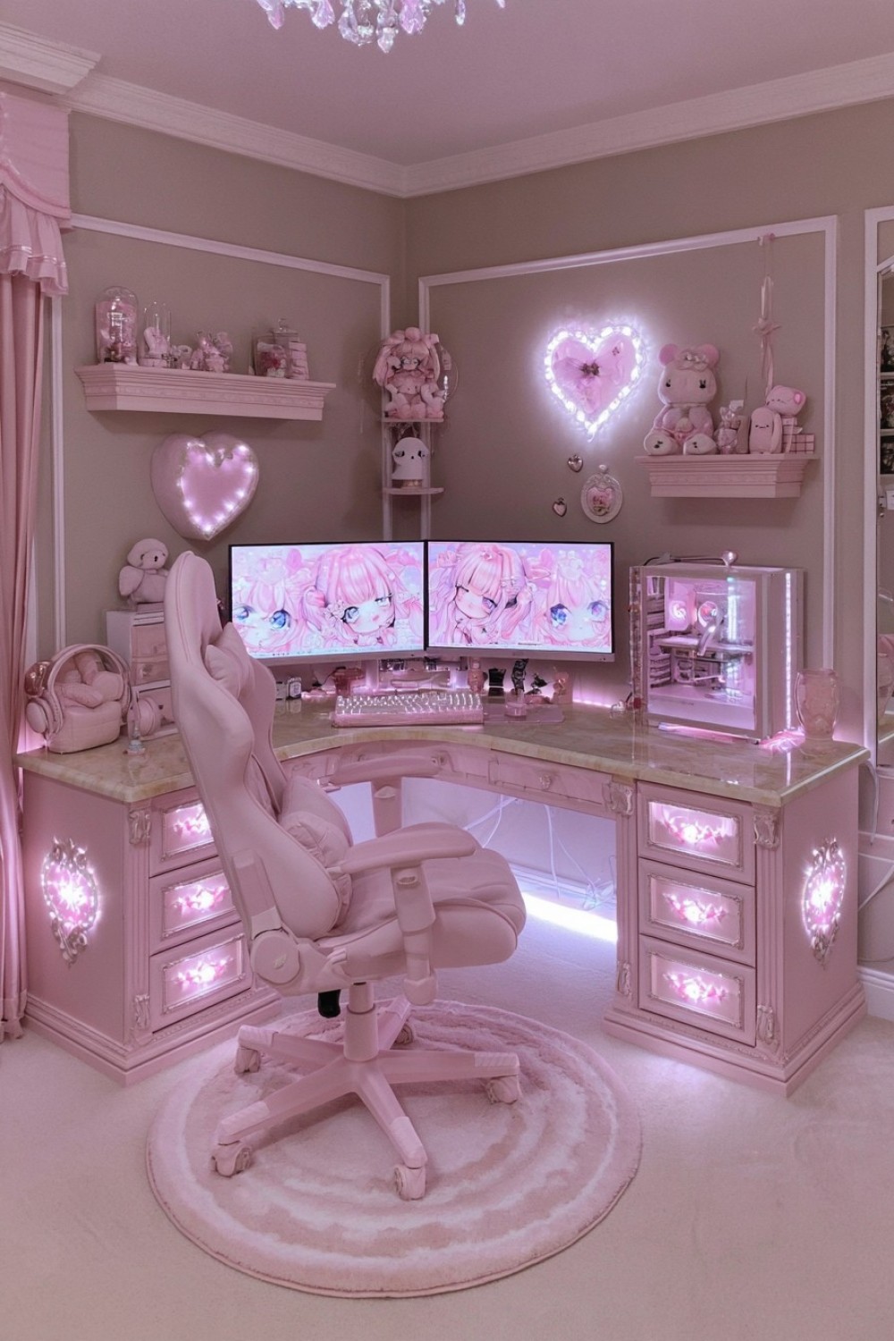 10. Two Tone Pink Gaming Desk As The Main Feature