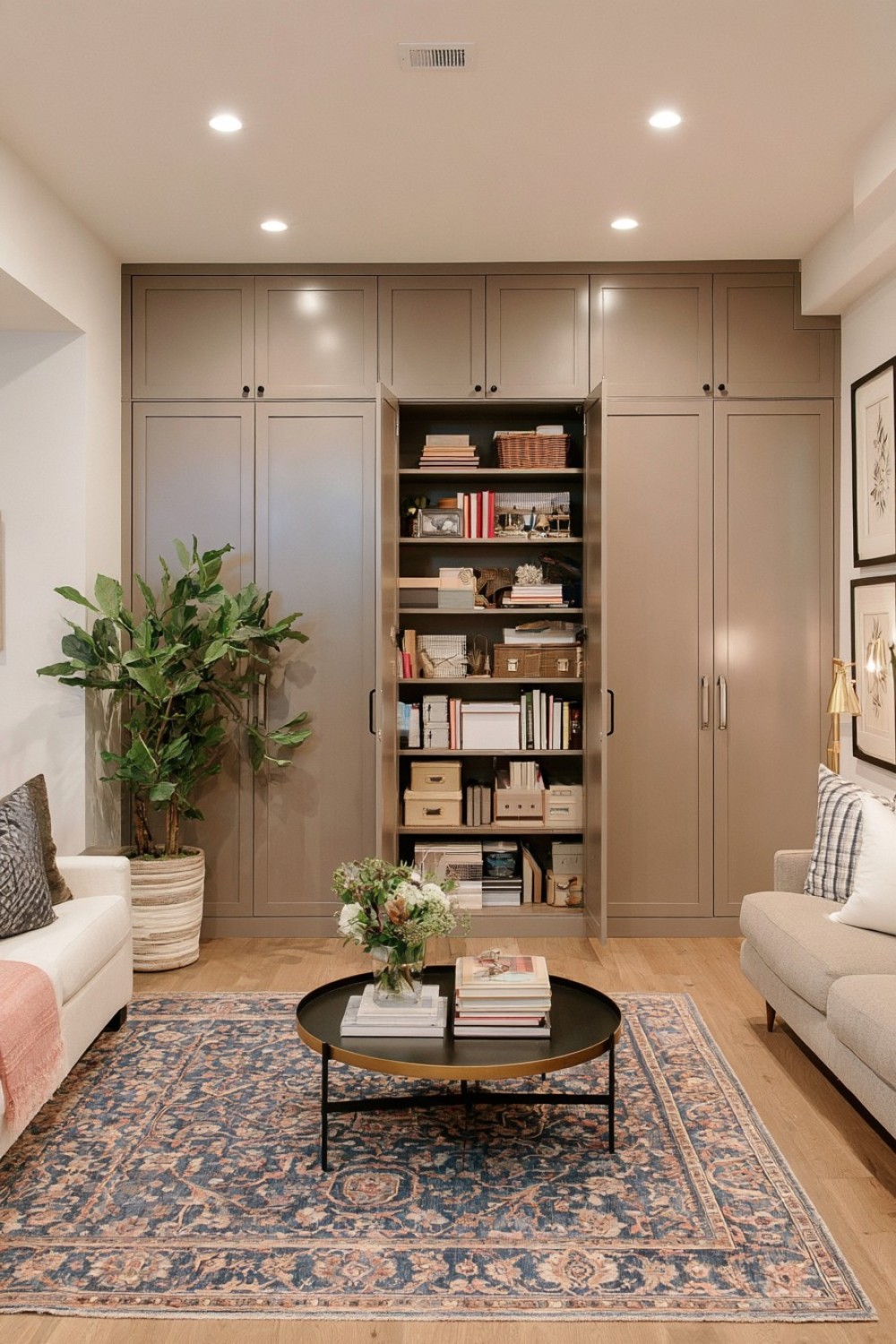 15. Hidden Seasonal Storage Behind Flush Doors