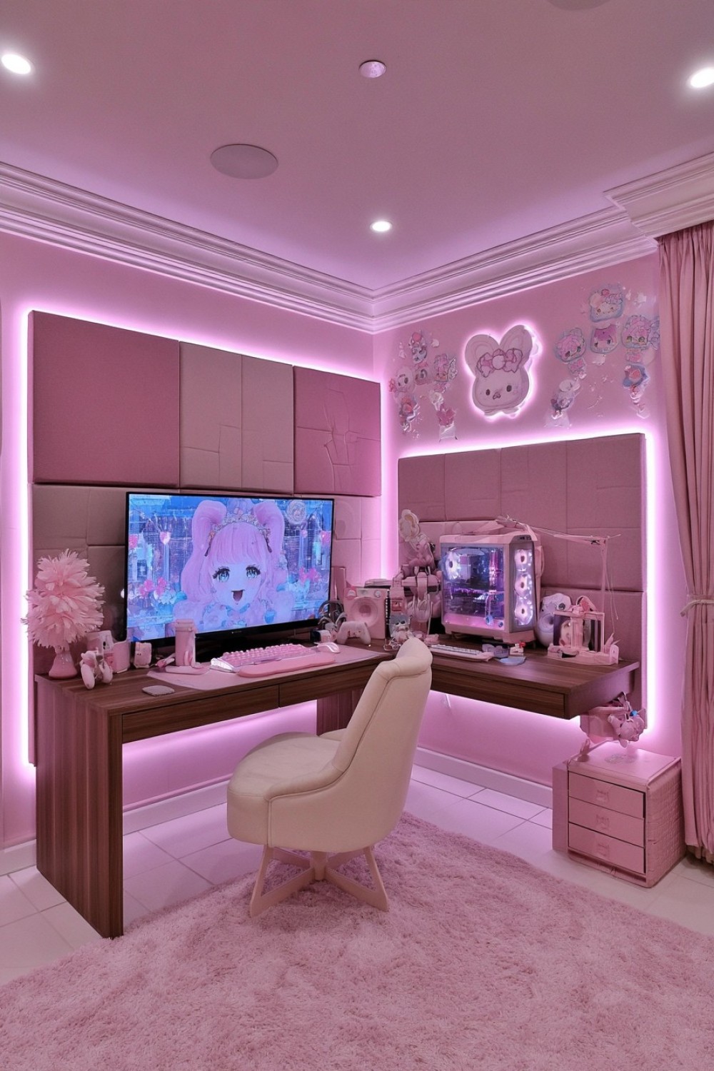 8. Mauve Gaming Room With Soft Acoustic Texture