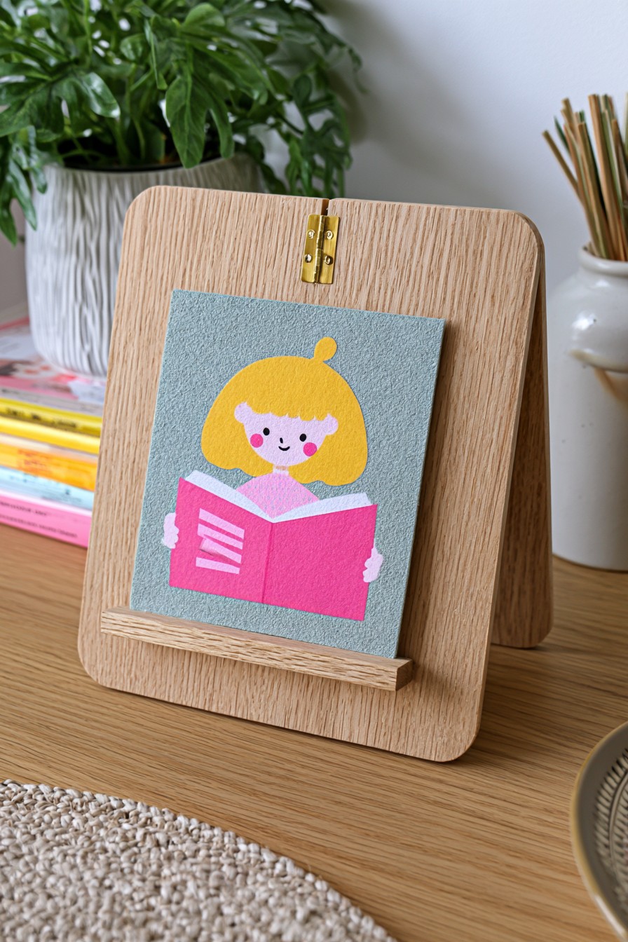 Folding wooden display stand for art prints and cards