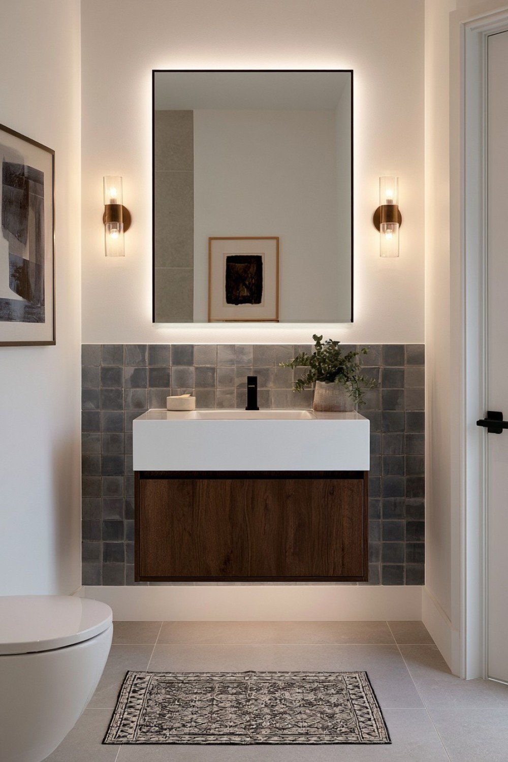 Small bathroom designed with one controlled color family