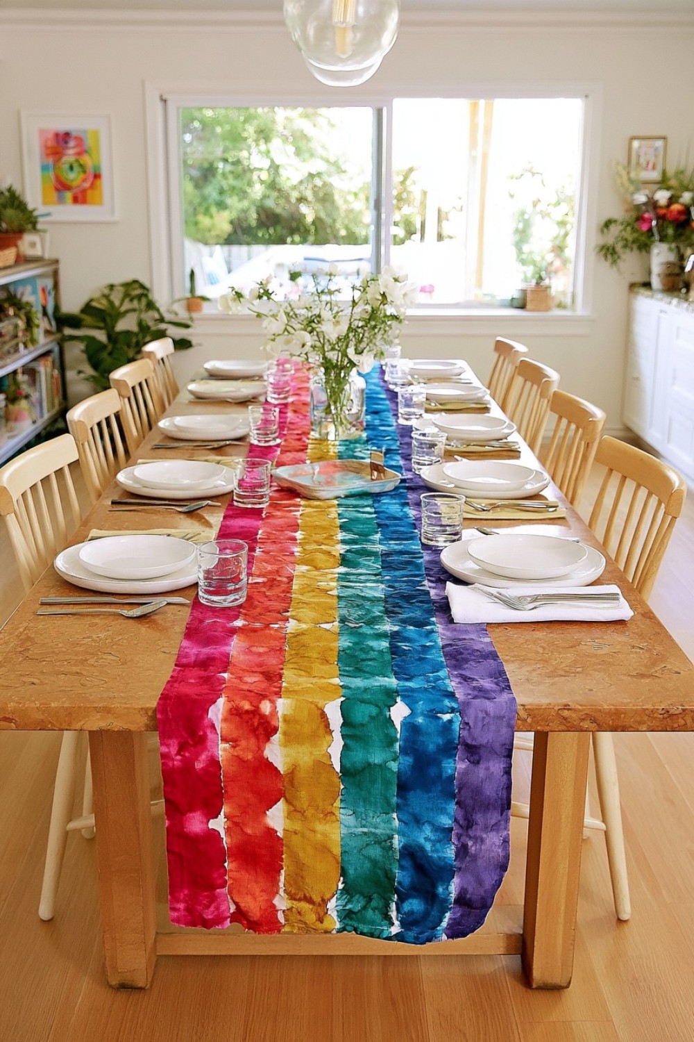 3. Watercolor Linen Rainbow Runner