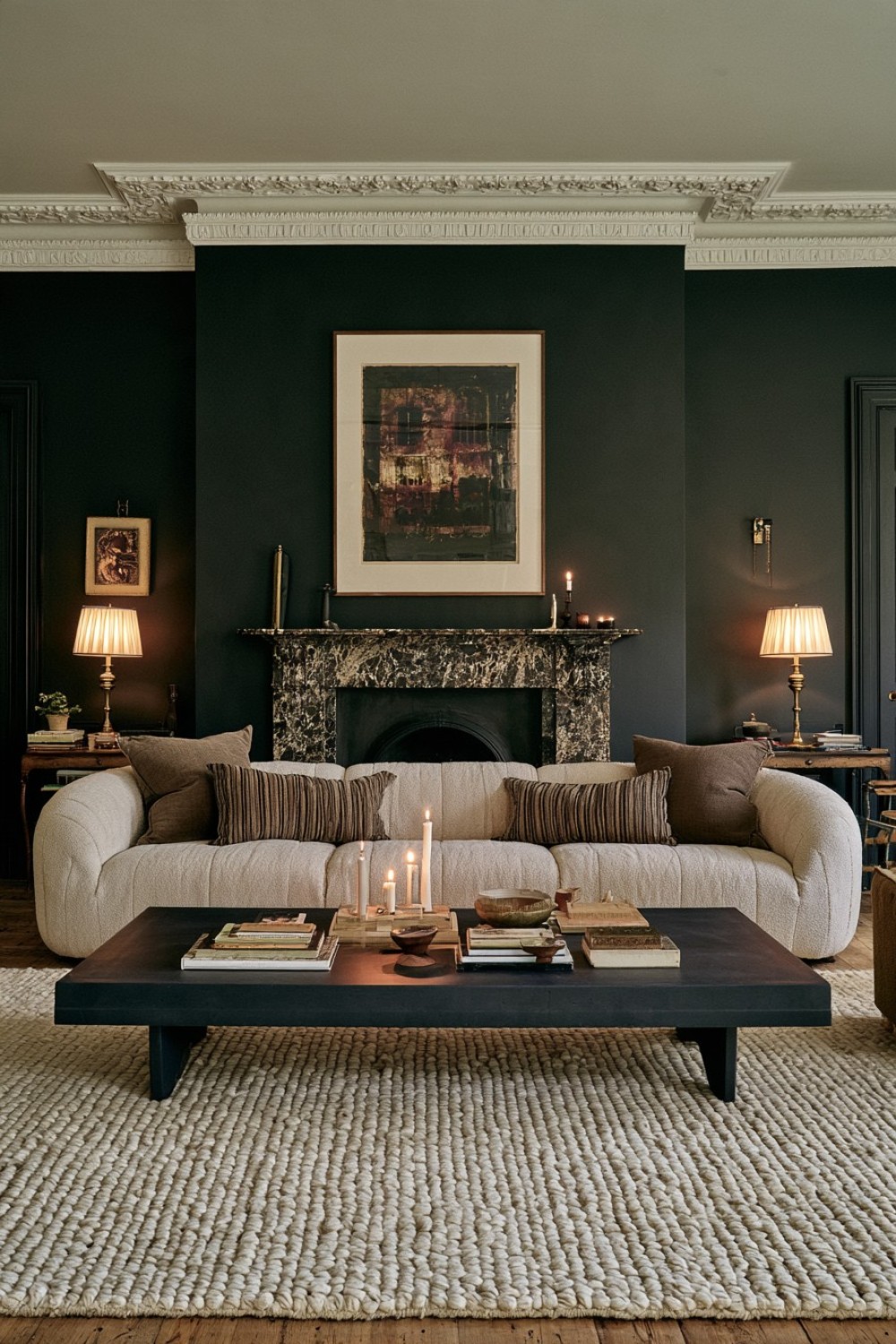 16. Pale Sculptural Furniture Against One Dark Wall