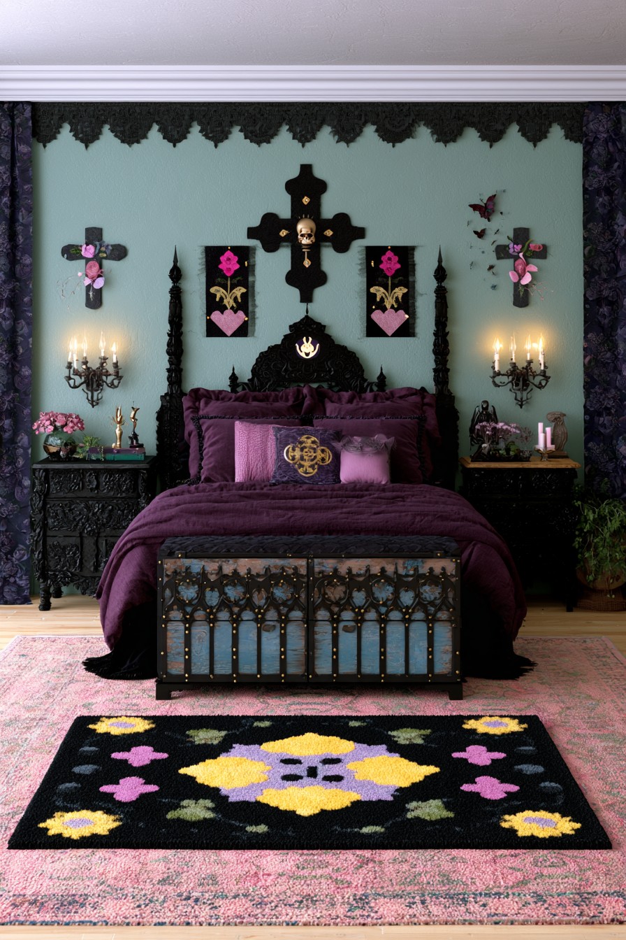 Distressed blue Gothic drawer fronts with dark arches