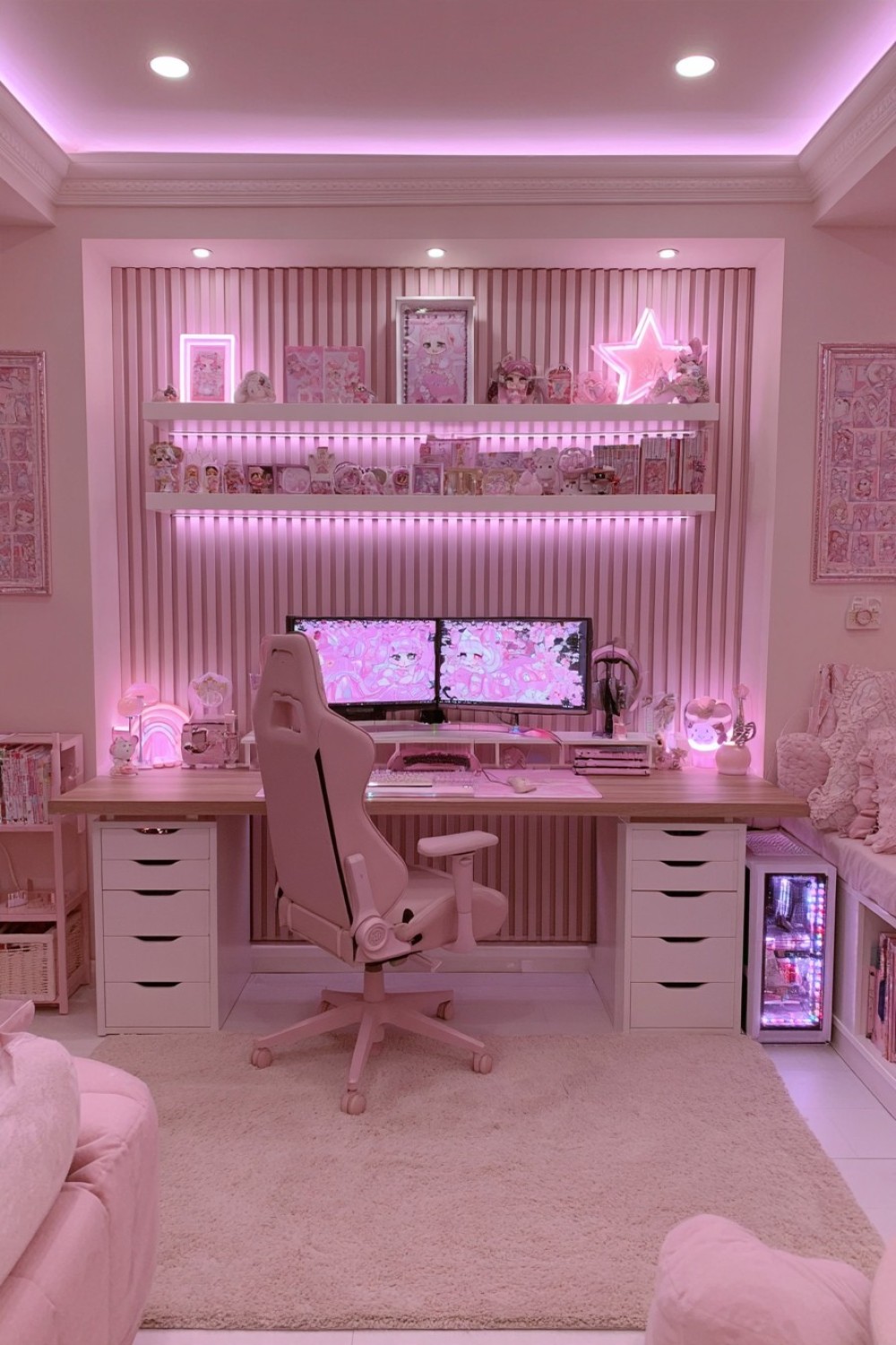 4. Pink Gaming Room With Fluted Wall Panels