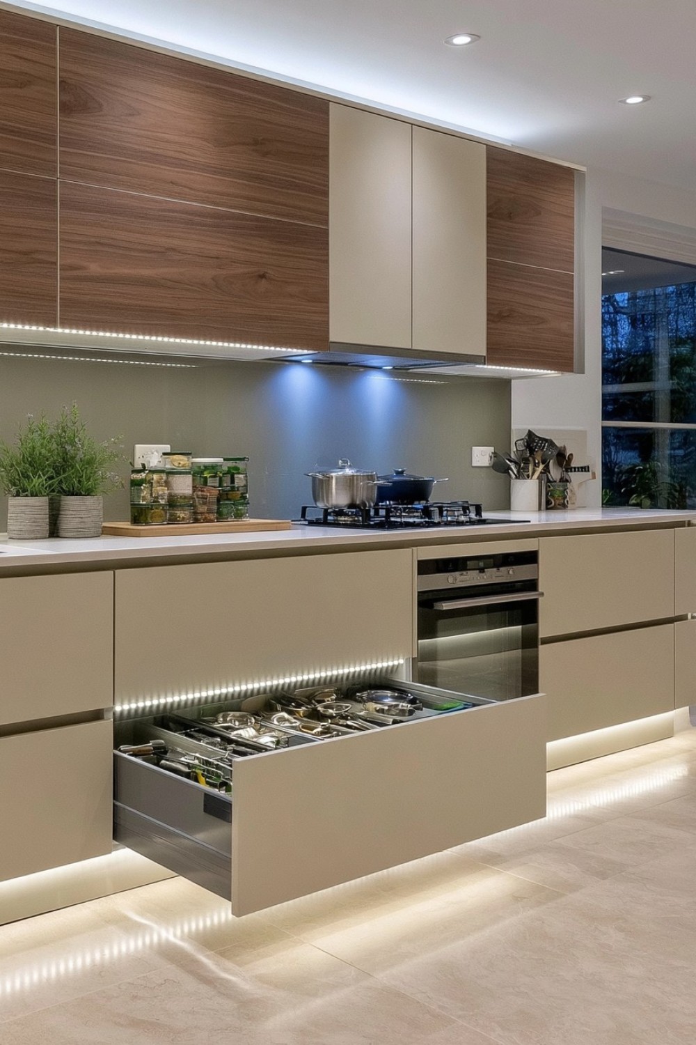 3. Hidden Lighting Inside Deep Kitchen Drawers