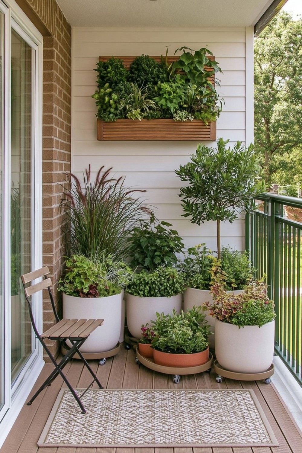 Drought-tolerant balcony garden with sculptural greenery
