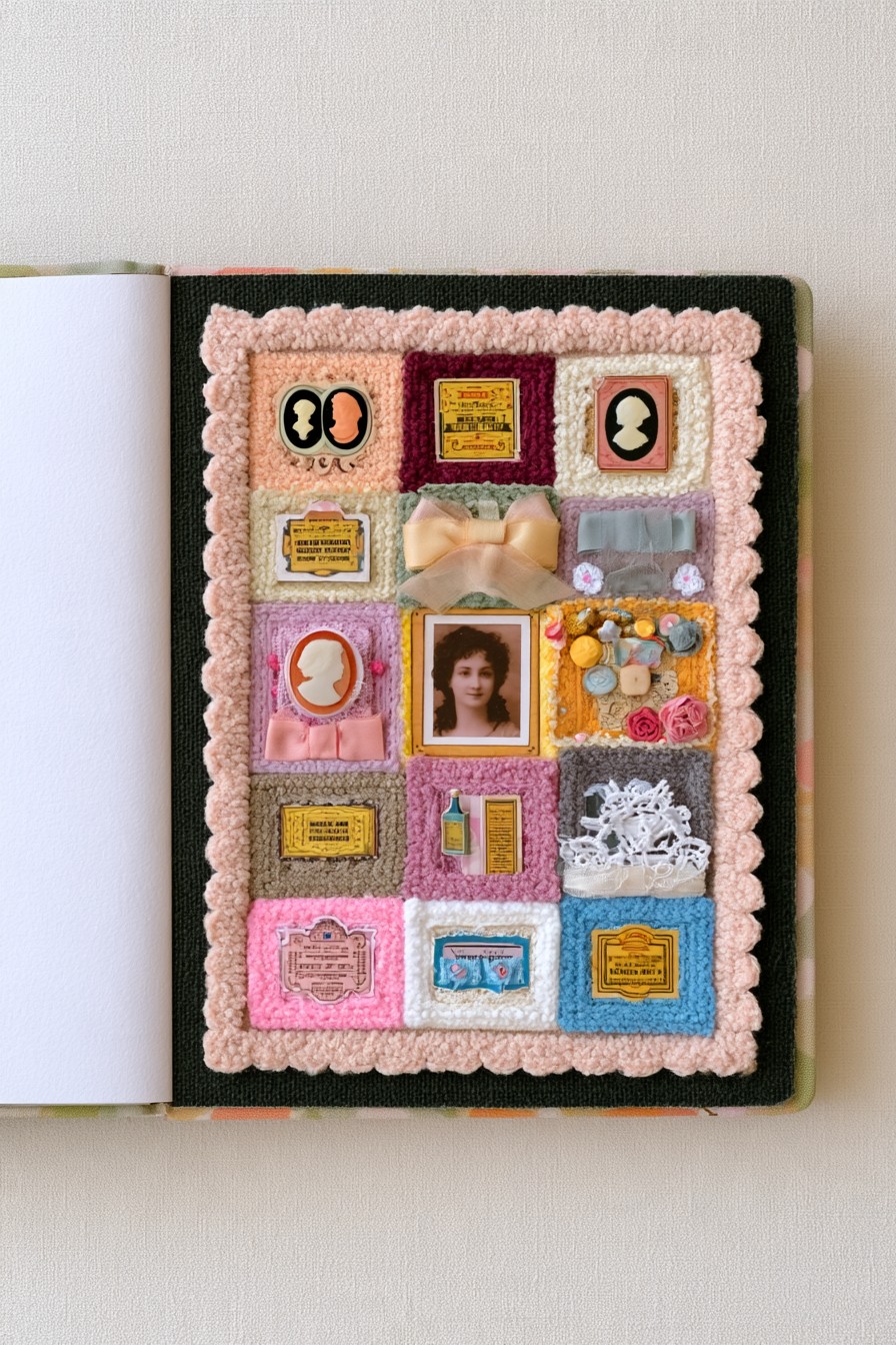 Patchwork vintage collage with cameos and keepsake details