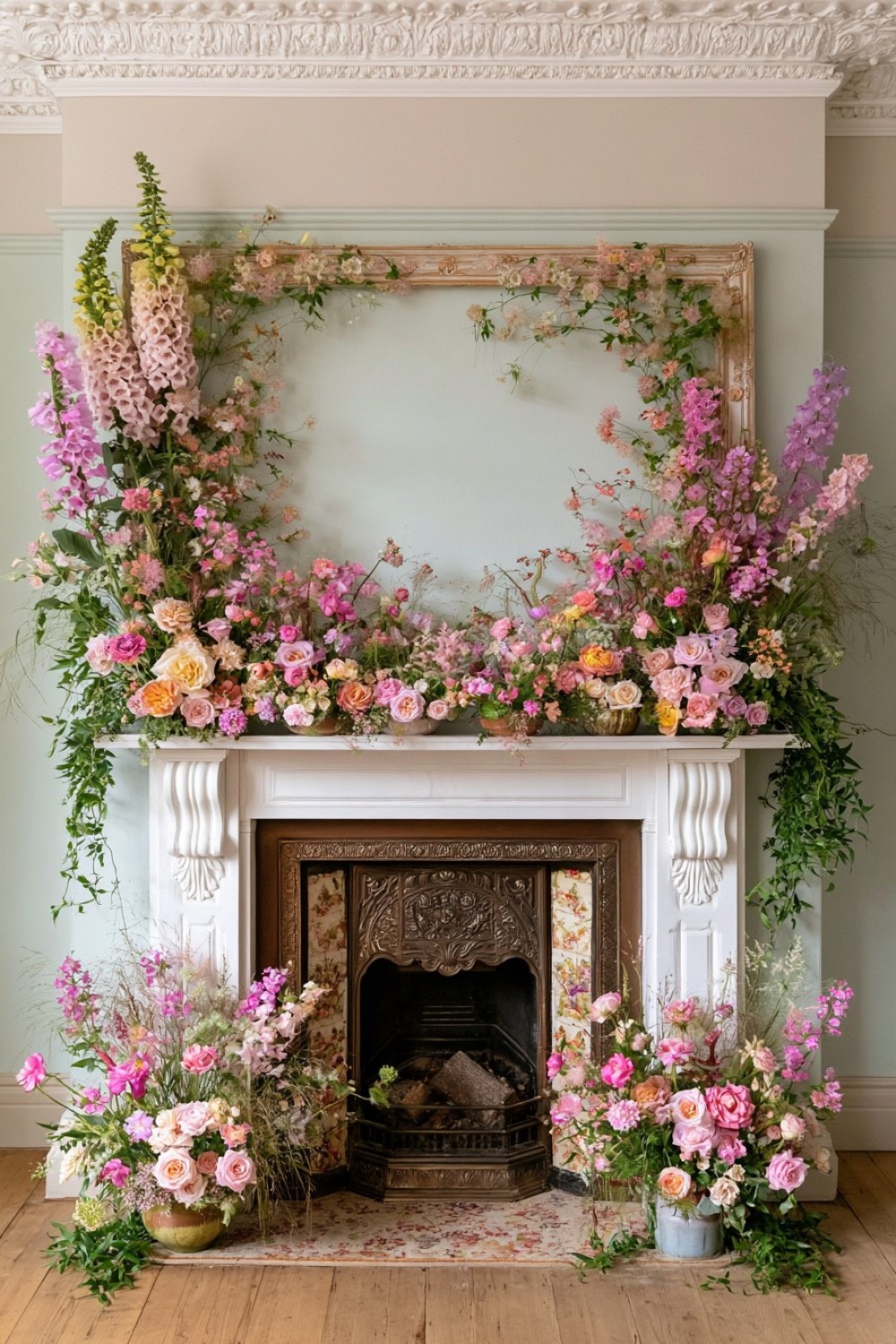5. Turn A Fireplace Mantel Into A Botanical Landscape