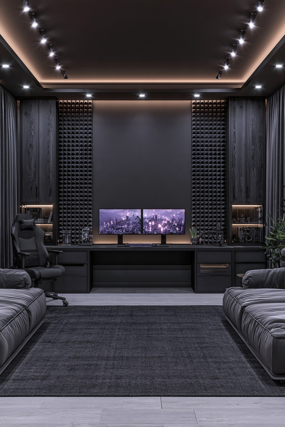 16. Almost Black Gaming Room Built Through Texture
