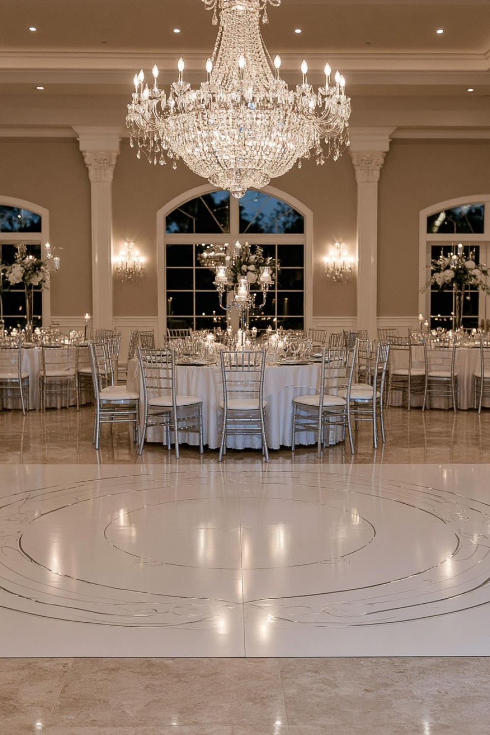 16. White Dance Floor With Restrained Silver Graphics