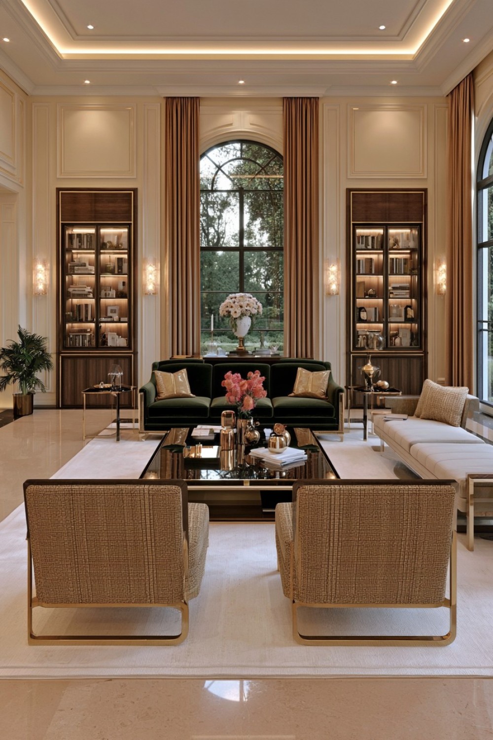 Deep emerald luxury sofa combined with dark timber details
