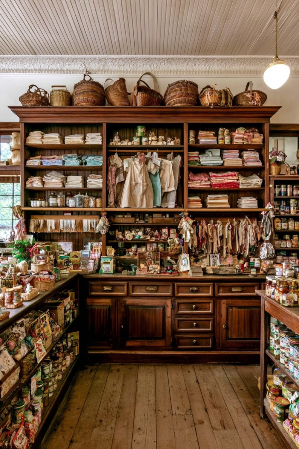 Traditional general store corner displaying fabric and ribbon