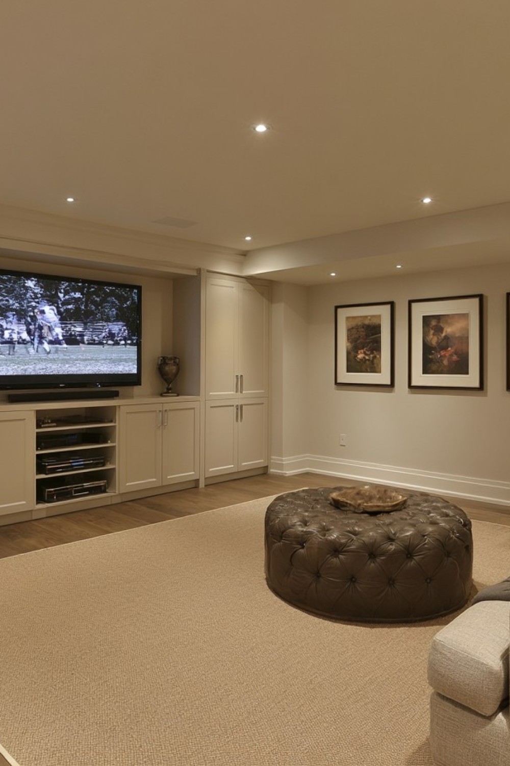 Hidden basement utility storage with accessible service panels