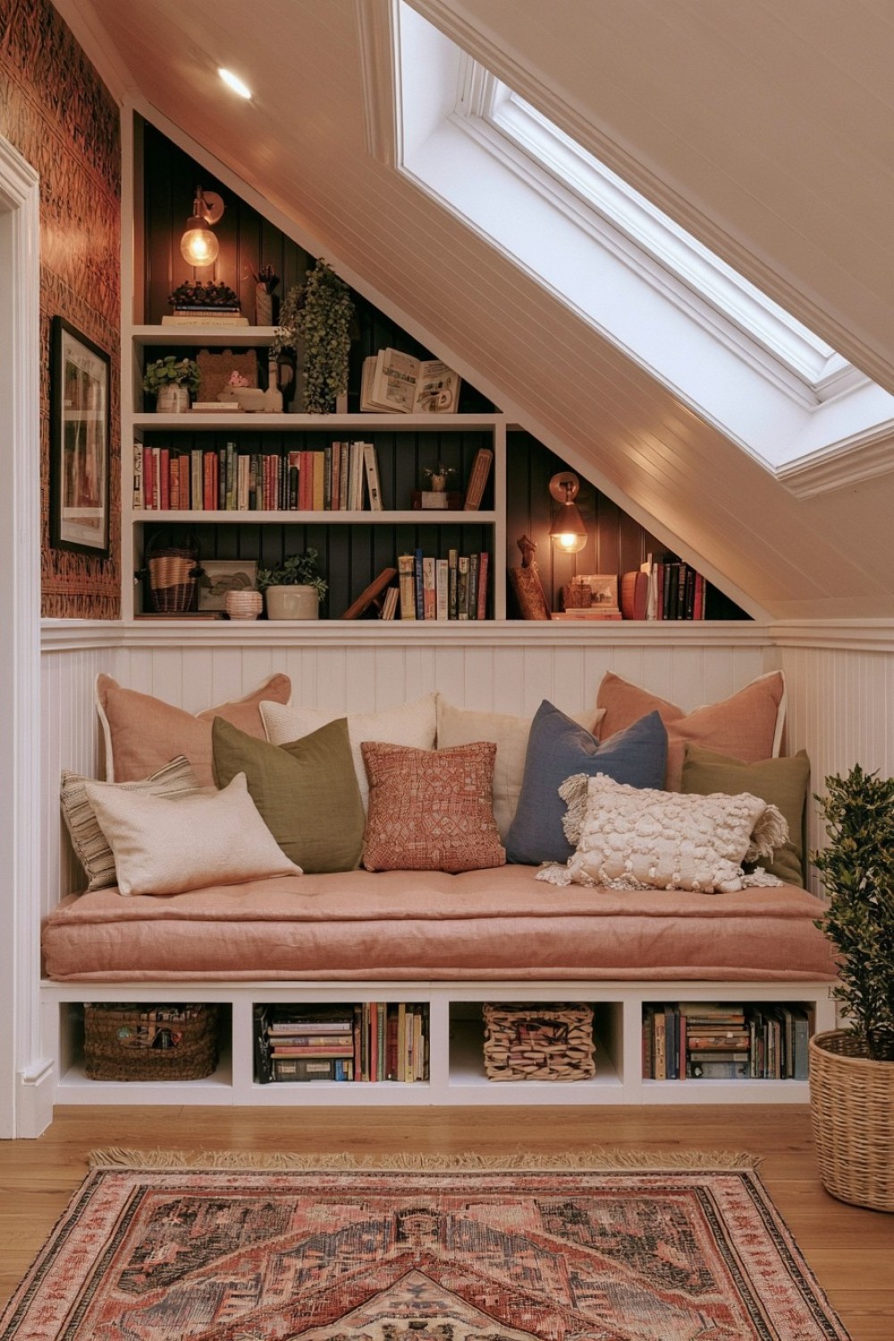 Family attic reading nest with oversized cushioned seating