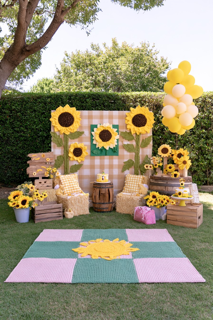 Sunflower picnic first birthday setting