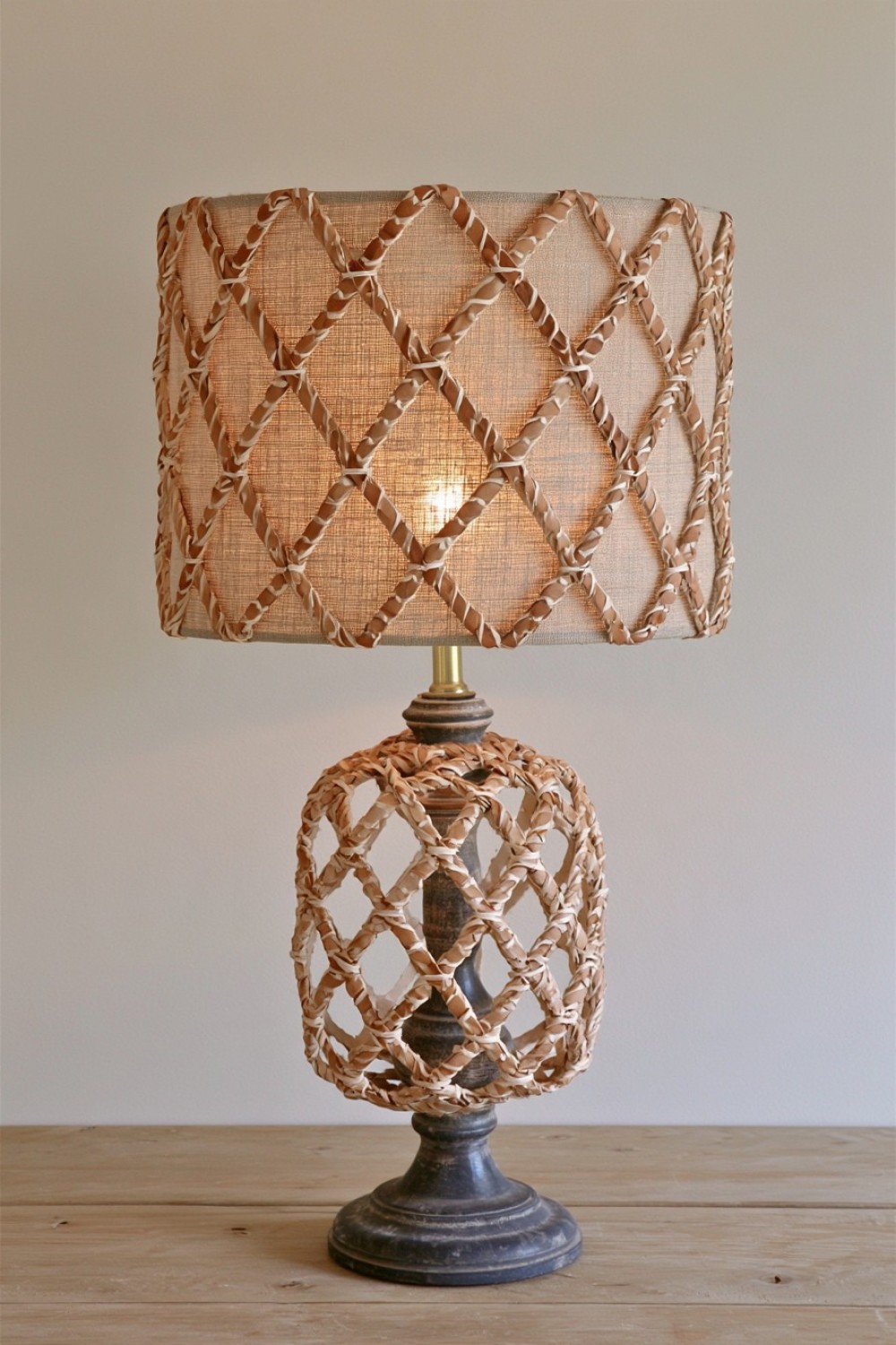 10. Leather Lattice Over Linen Shade