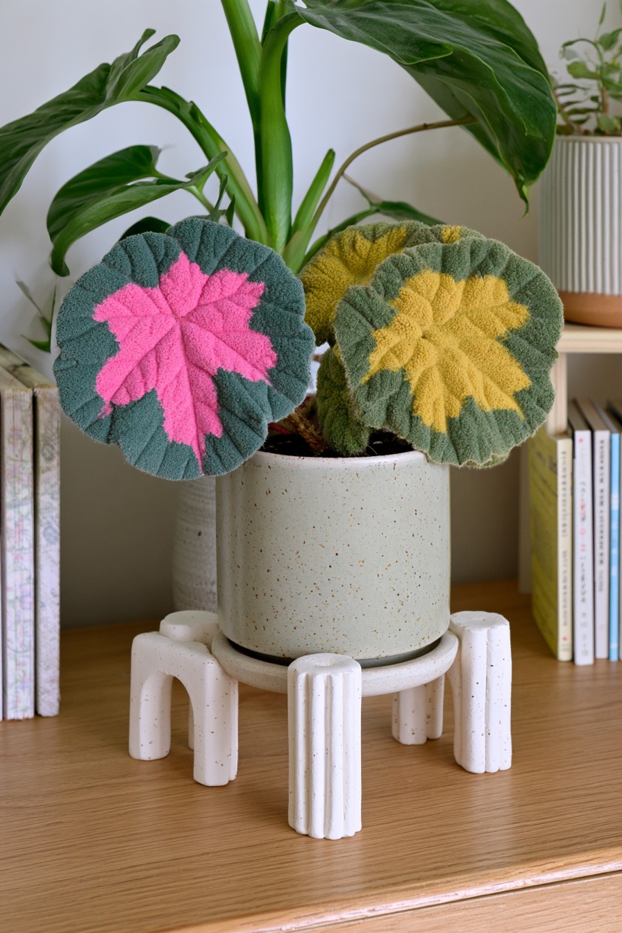 Air dry clay plant pot feet supporting an indoor planter