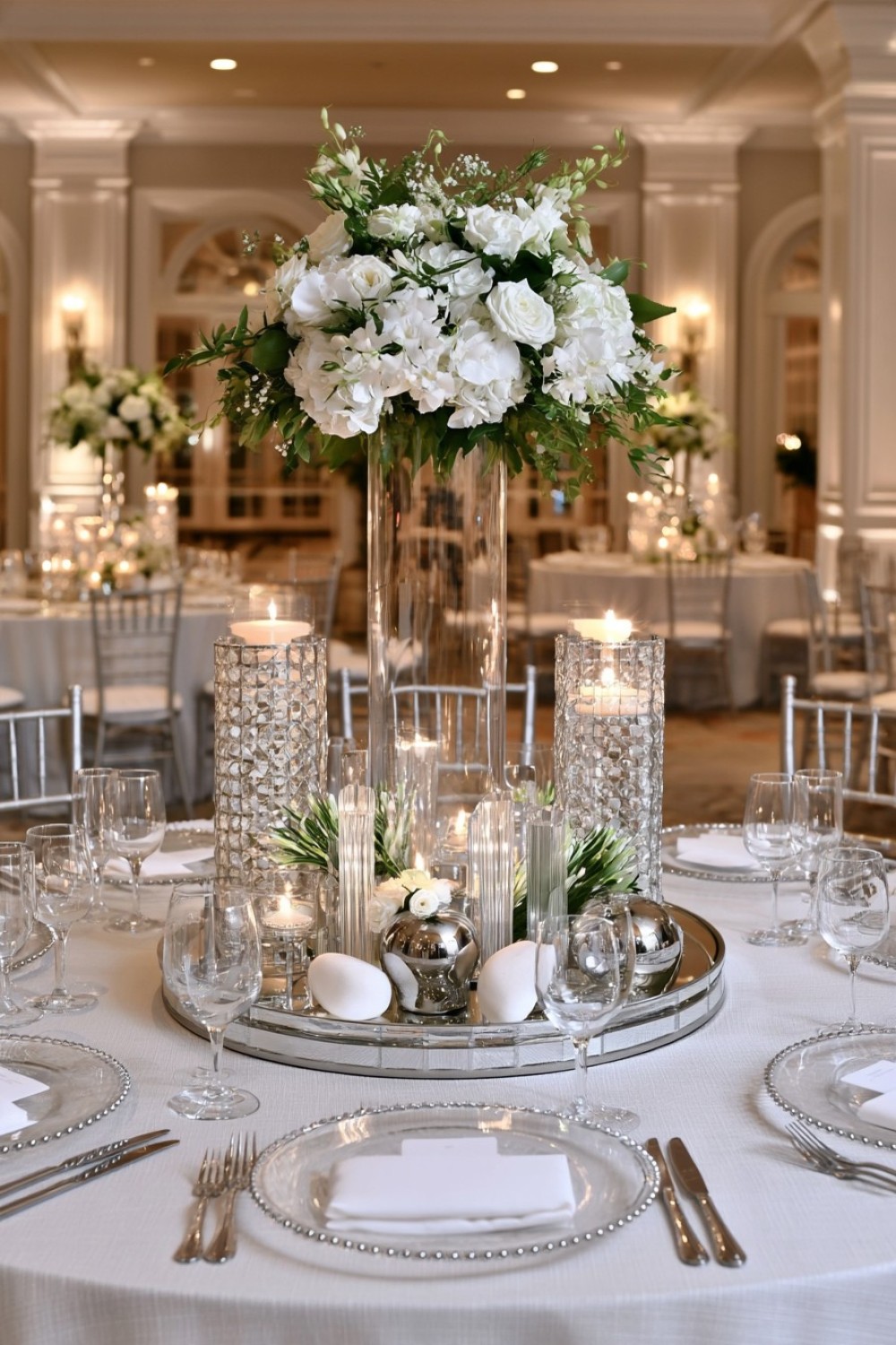 17. Candle Free Silver Reflection Centerpiece