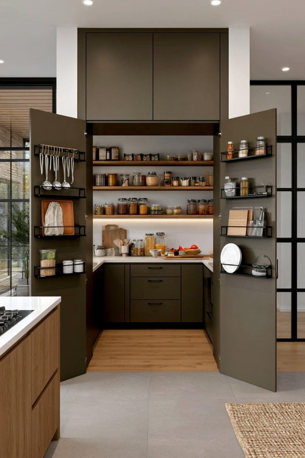 Inside of a kitchen cabinet door fitted with shallow storage