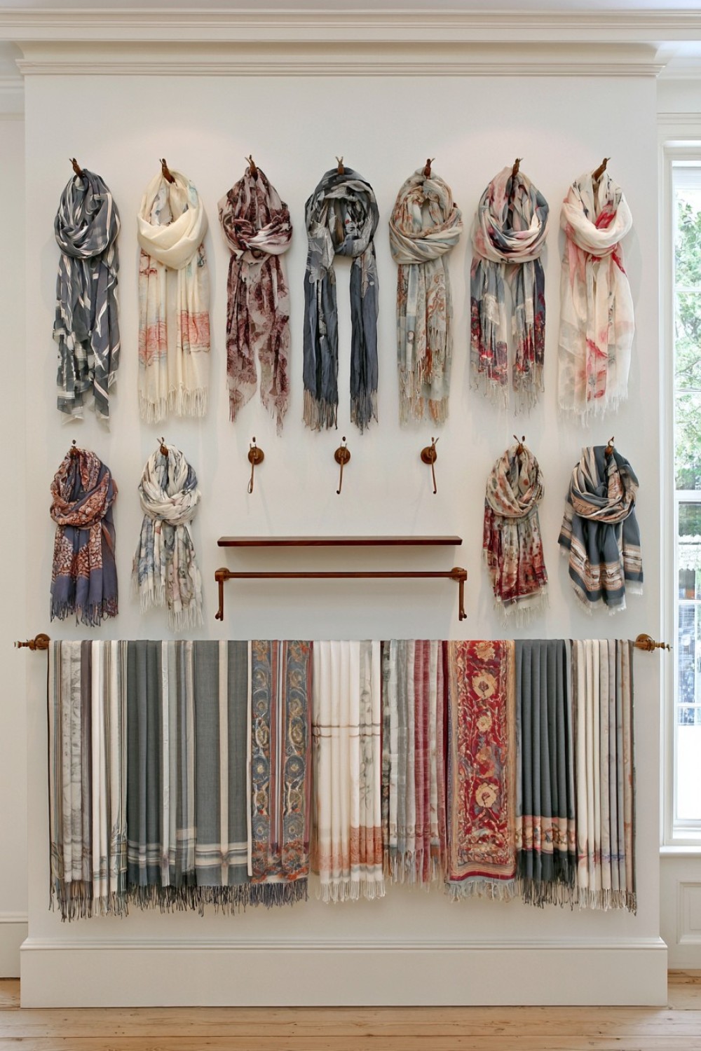 Rotating boutique scarf feature built around one color story