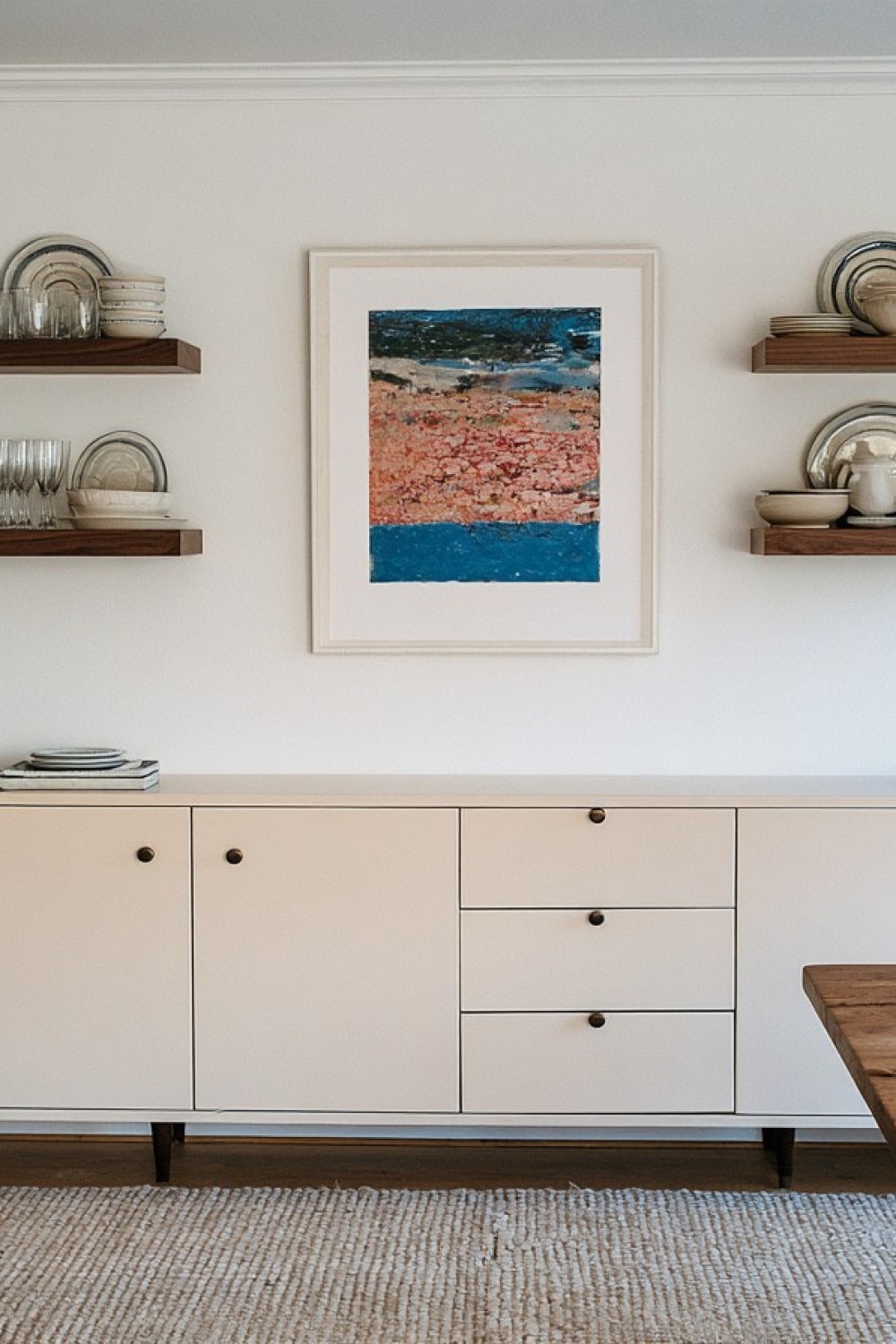 Dining room cabinet organizing tableware and serving accessories