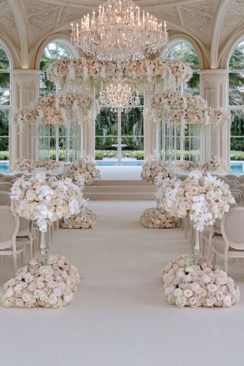 1. Floating Floral Islands Along The Aisle