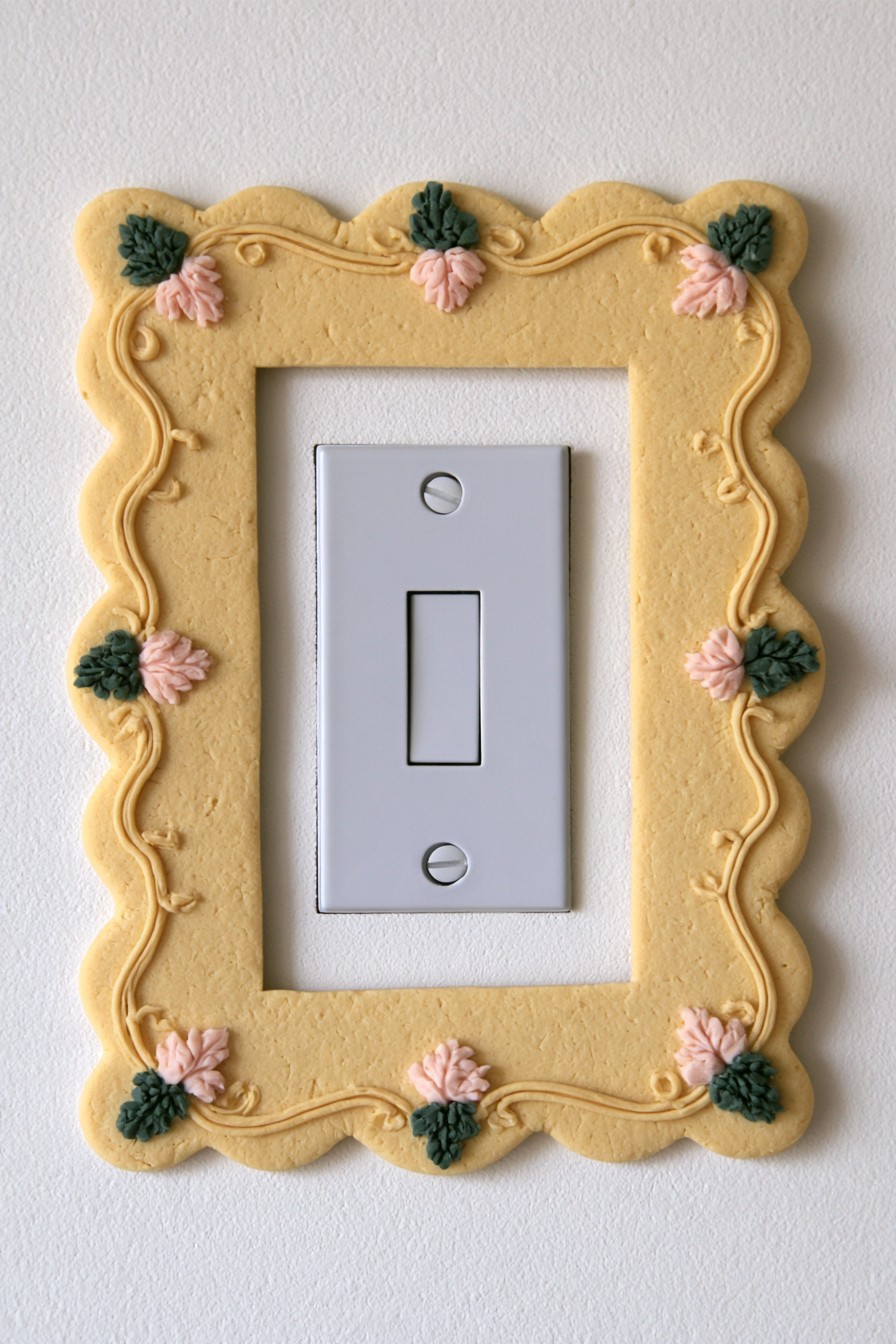 Floral air dry clay decorative frame around a light switch