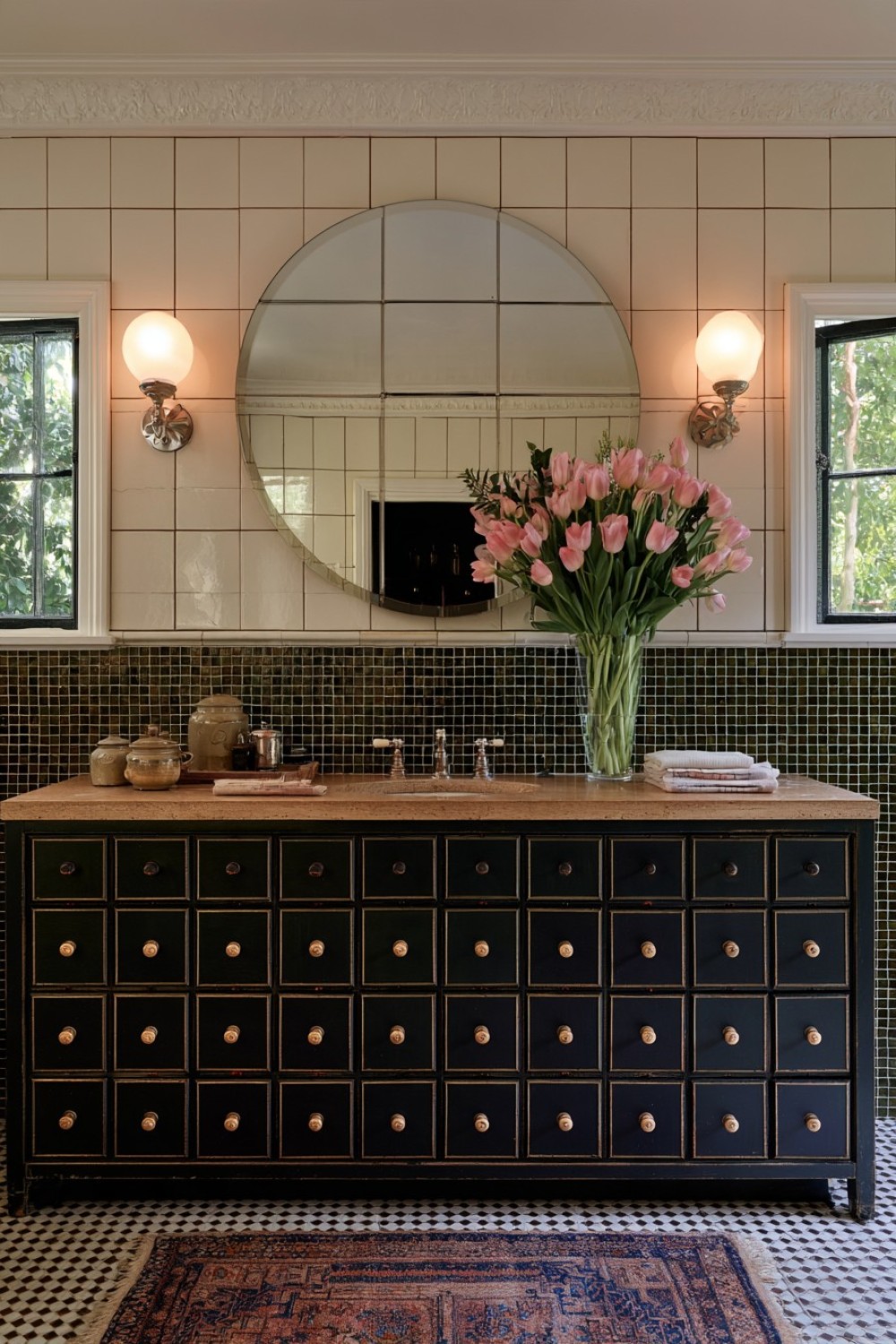 11. Apothecary Style Bathroom Cabinetry