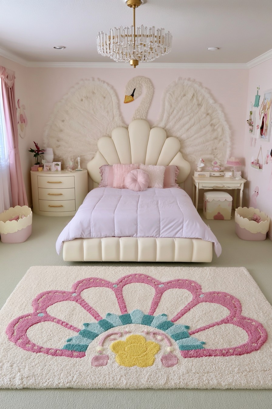 Swan inspired princess bedroom with ivory and blush details