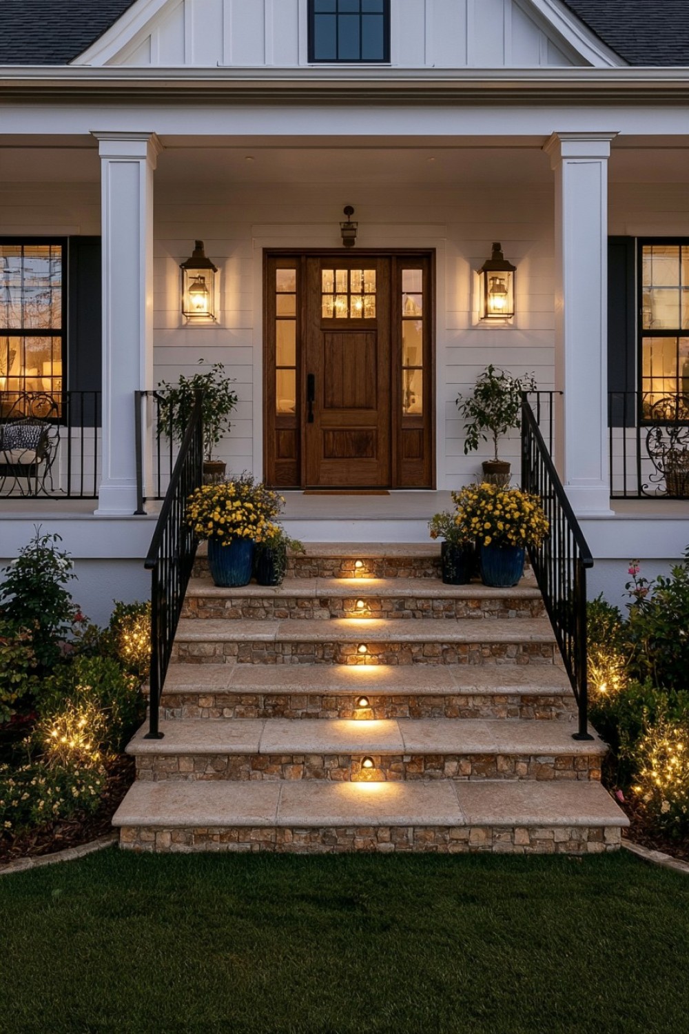 11. Recessed Step Lights On Wide Porch Stairs