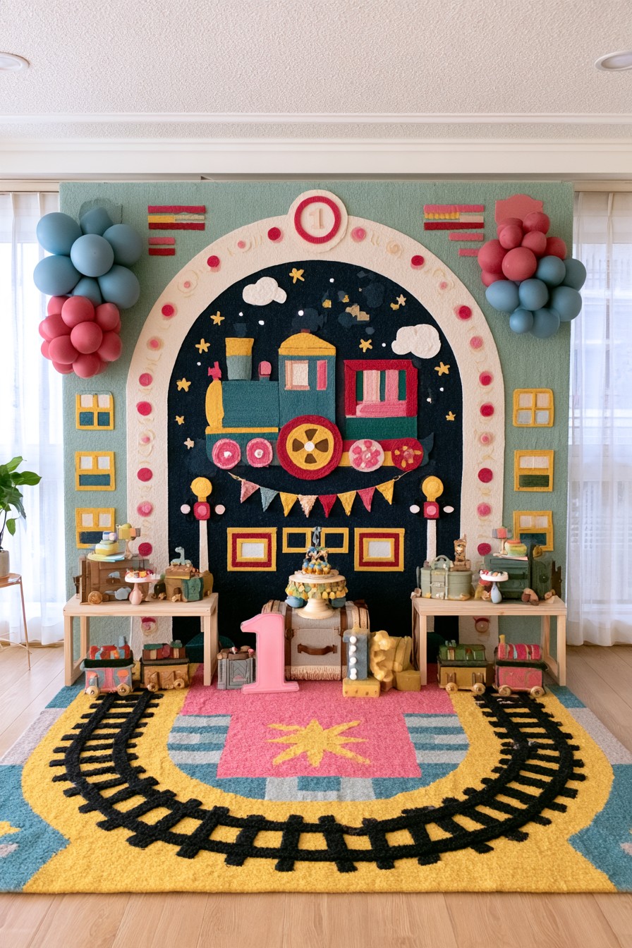 Storybook train station first birthday celebration