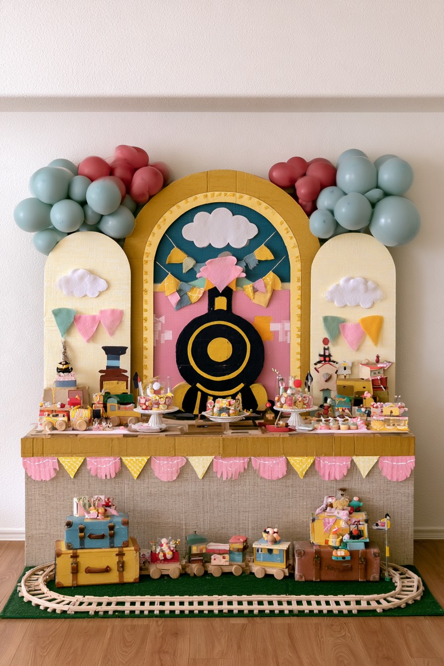 Vintage train first birthday dessert station