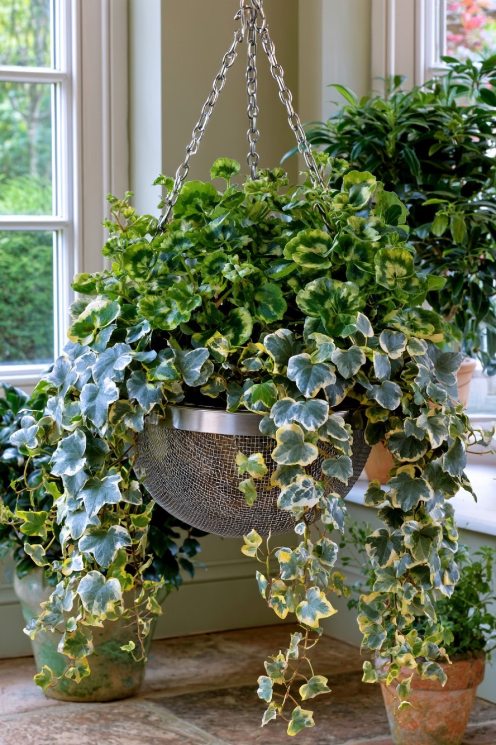 12. Metal Sieve Moss Lined Hanging Basket