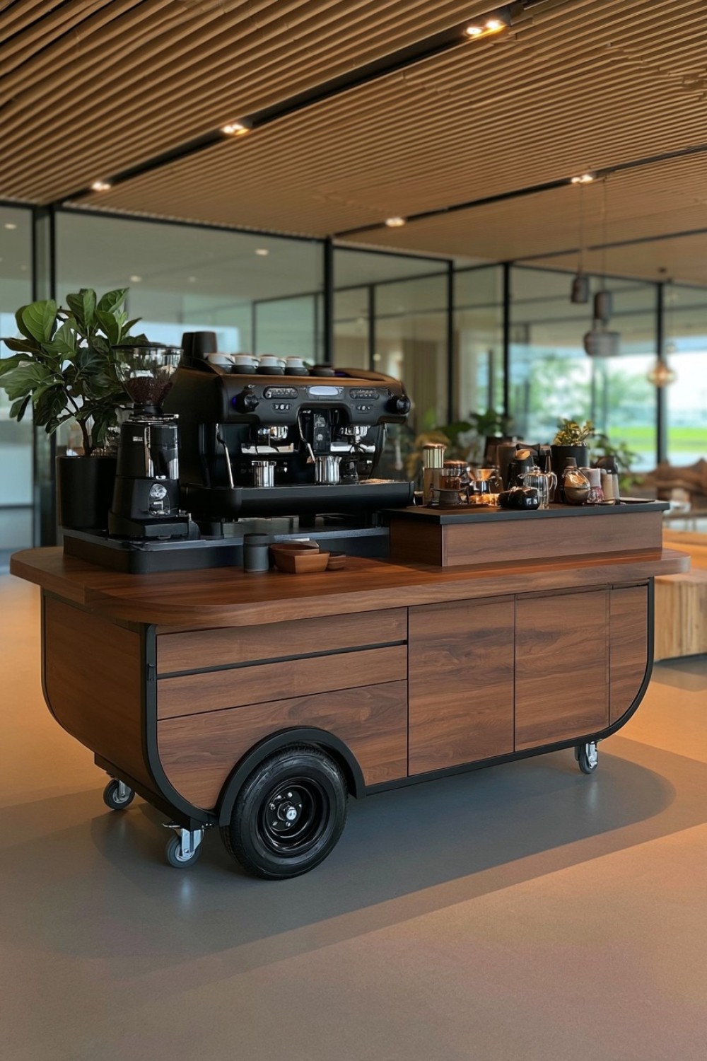 10. Double Height Coffee Cart With Raised Customer Counter