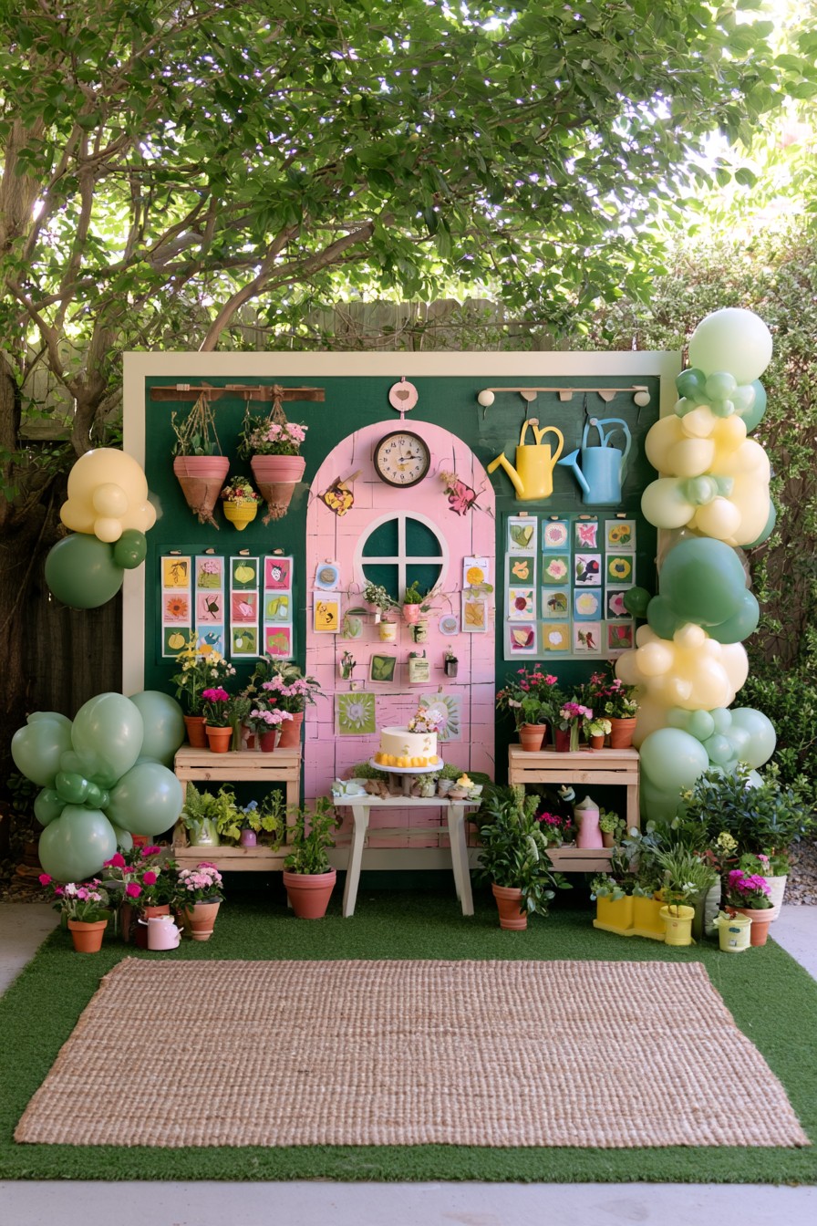 Garden potting station first birthday celebration