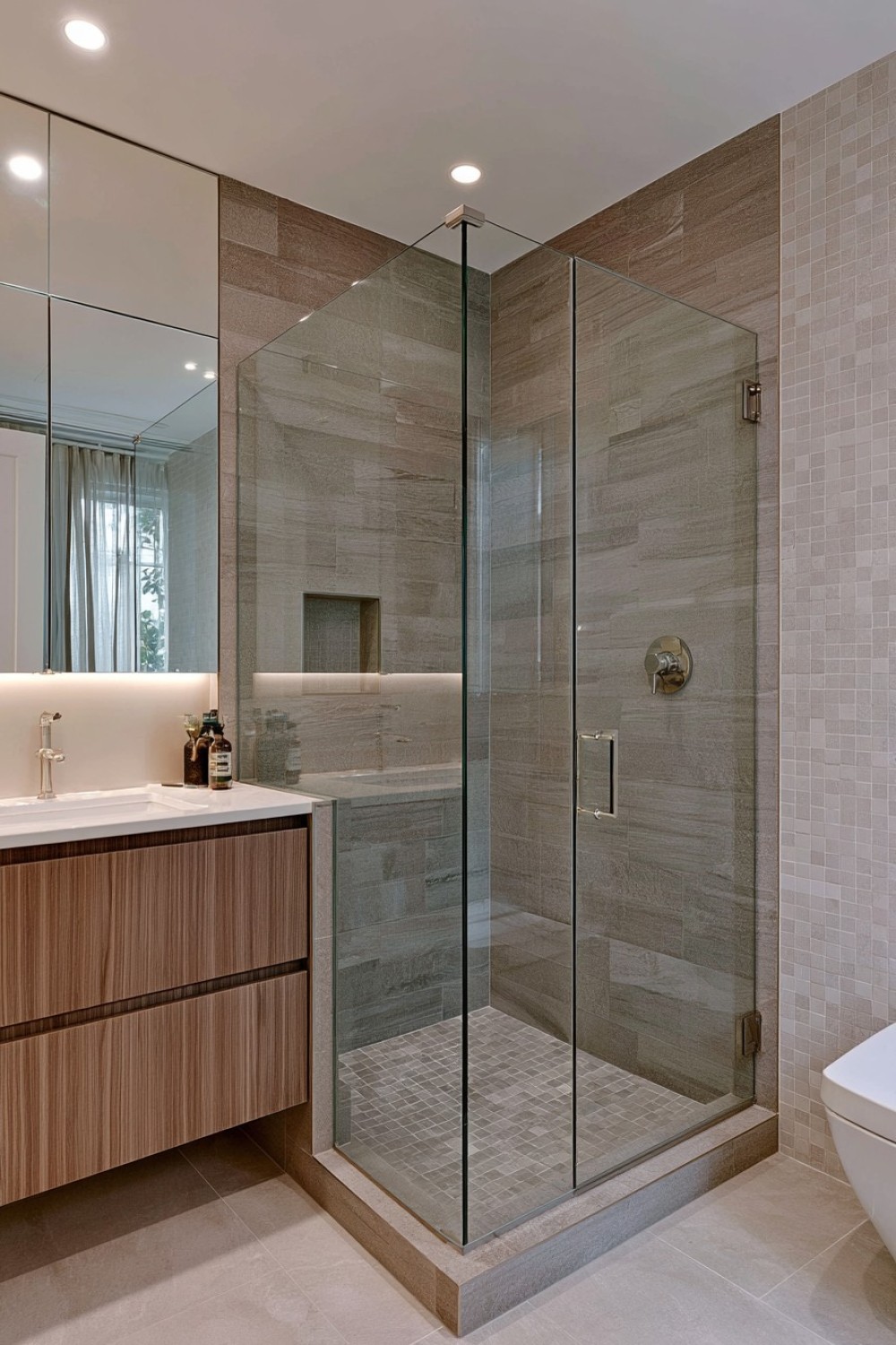 Custom shower designed for an awkward small bathroom corner