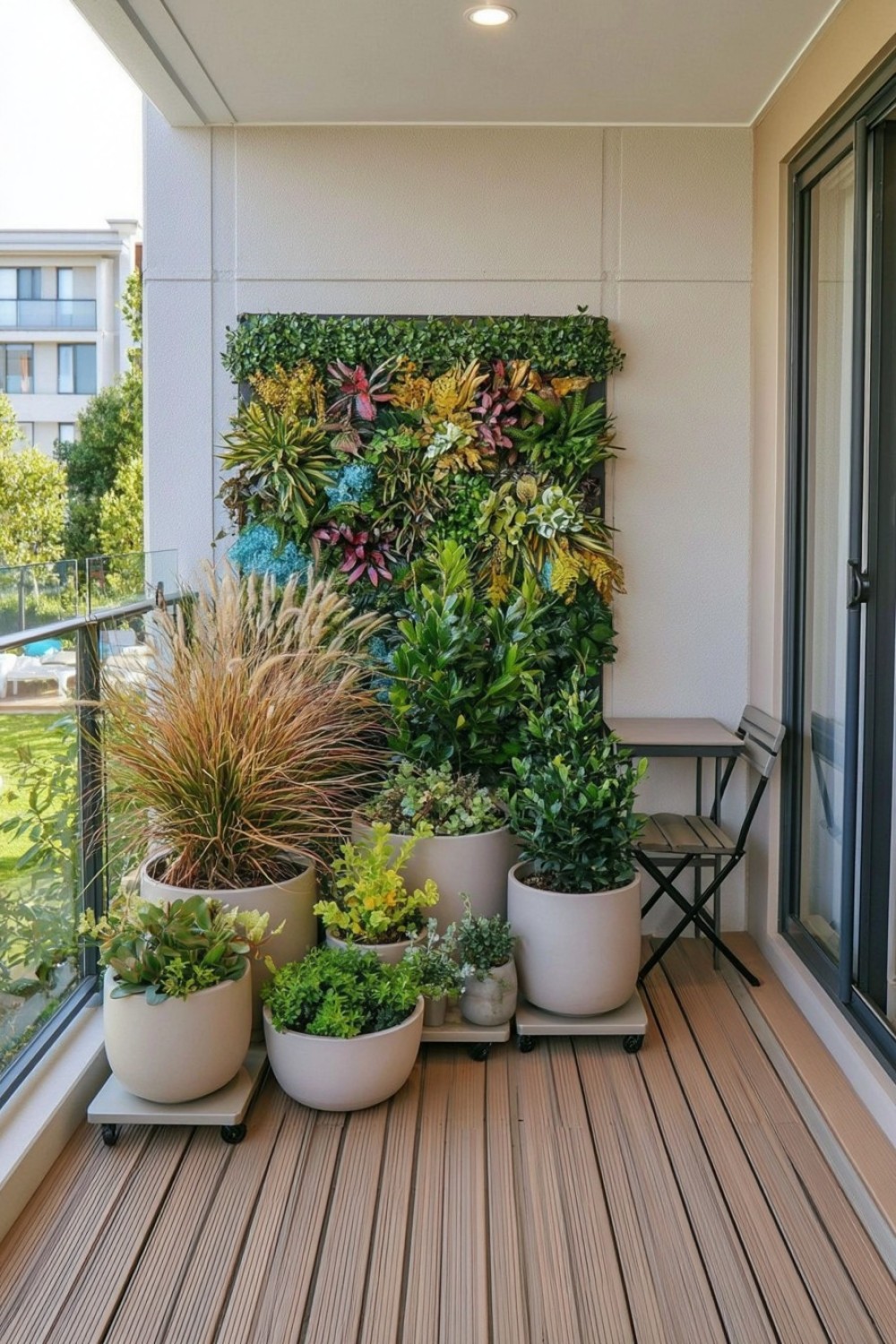 Movable balcony planters installed on concealed casters
