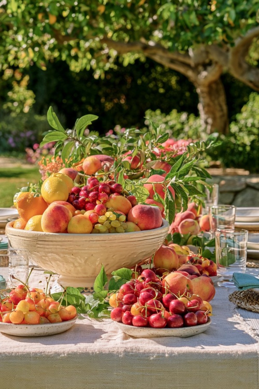 Seasonal summer fruit arranged as a colorful edible centerpiece