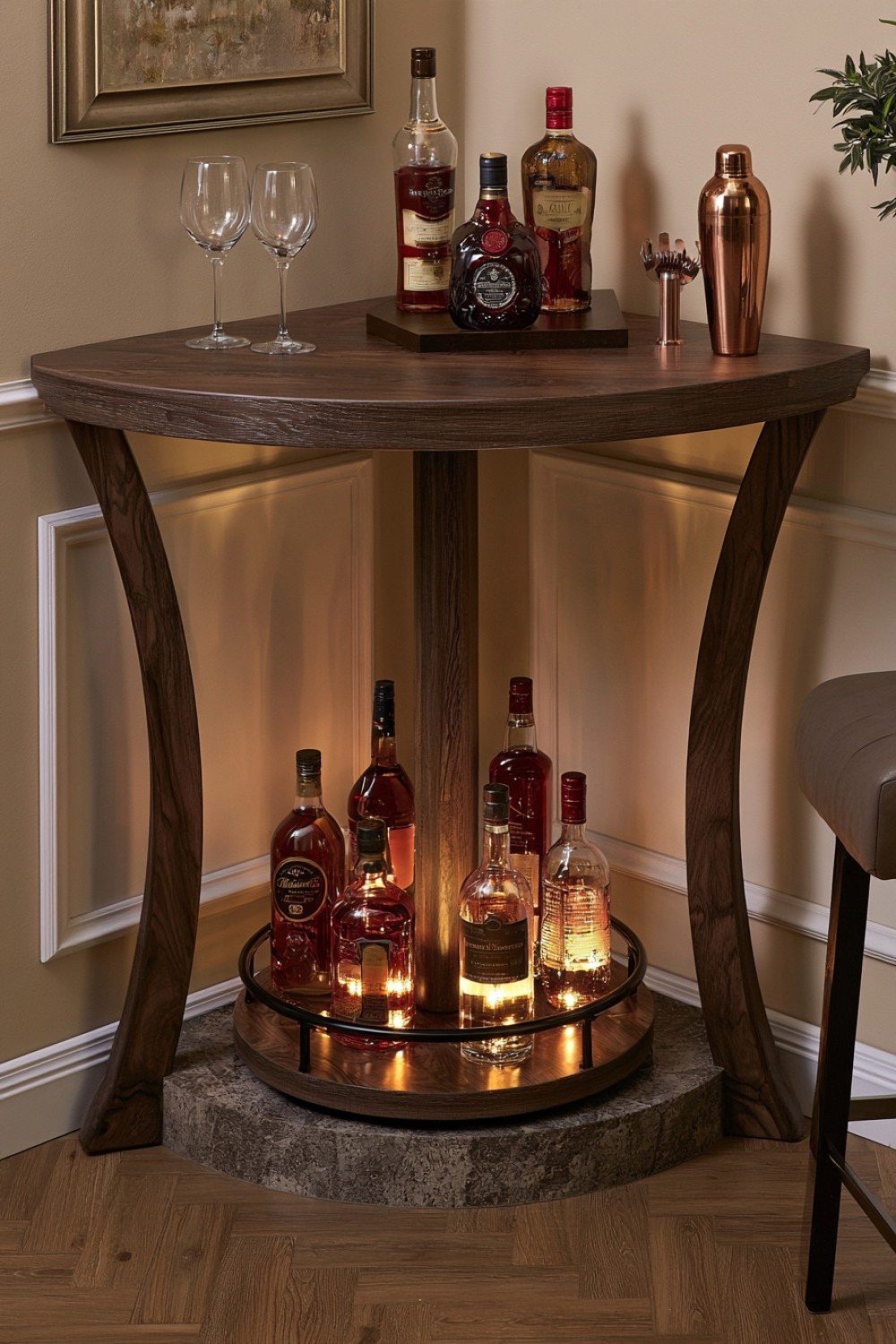 10. Rotating Bottle Base For A Corner Bar
