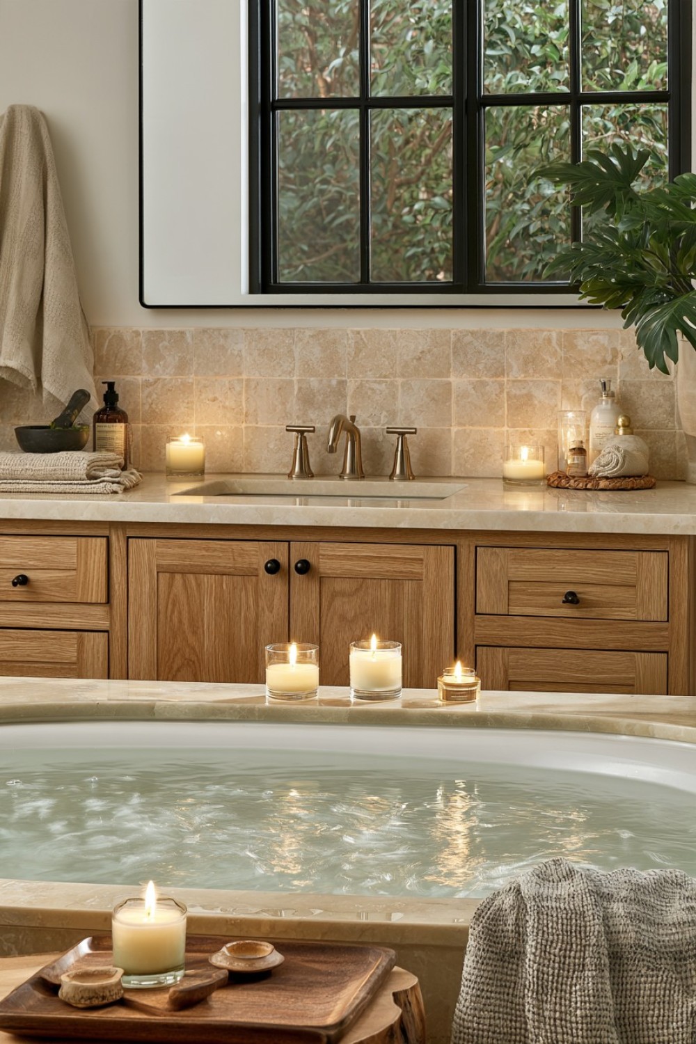 15. Quiet Spa Bathroom Candle Styling