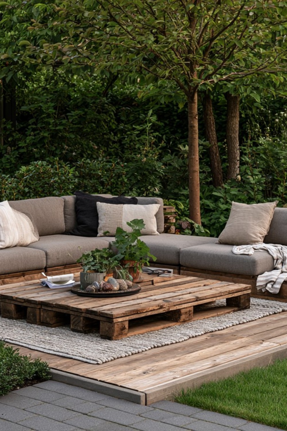 Reclaimed wooden pallet converted into an outdoor coffee table