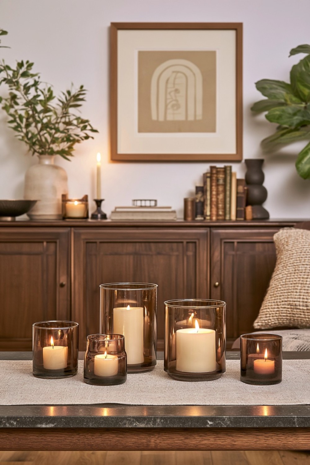 3. Amber Glass Candle Arrangement