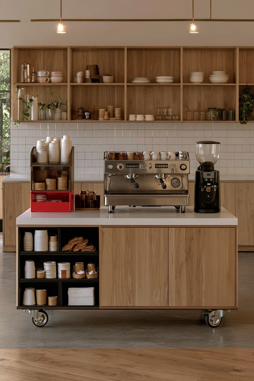 11. Mobile Espresso Cart With Vertical Cup Storage